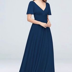 Flutter Sleeve Crisscross Mesh Bridesmaid Dress